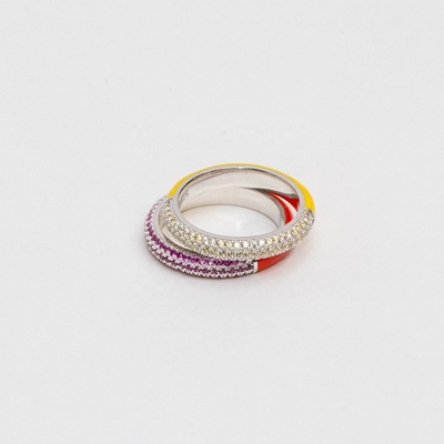 Elegante 925 Sterling Silver 18K Oro Giallo Mezzo Zircon Mezzo Anello di smalto