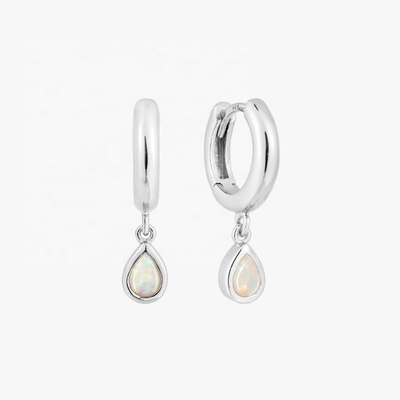 Classic Dangle Opal Cabochon Hoop Earrings in 925 Sterling Silver for Women 7.5mm