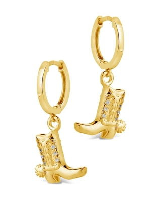 Scarpe da cowboy micro delicate orecchini in ottone bianco CZ Pietra orecchini in ottone Dangle