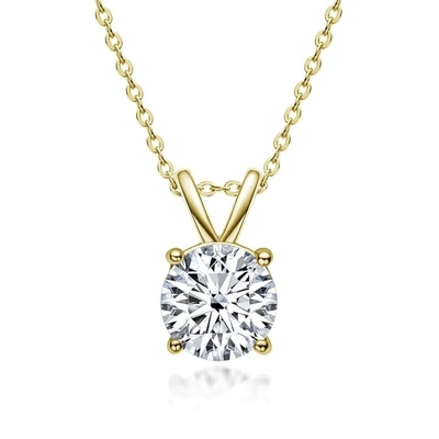 925 Sterling Silver Pendant Per Ragazze 18K Oro Giallo Round Cut Solitare Stone Regalo