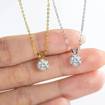 925 Sterling Silver Pendant Per Ragazze 18K Oro Giallo Round Cut Solitare Stone Regalo