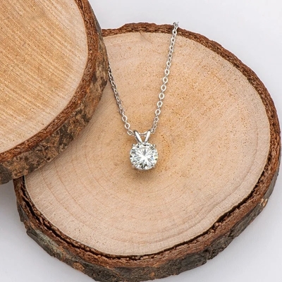 925 Sterling Silver Pendant Per Ragazze 18K Oro Giallo Round Cut Solitare Stone Regalo