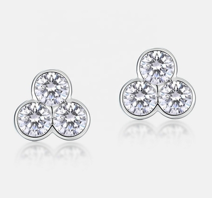 S925 Orecchini in argento di tre pietre con rivestimento in rodio per donne e ragazze Gioielli pregiati
