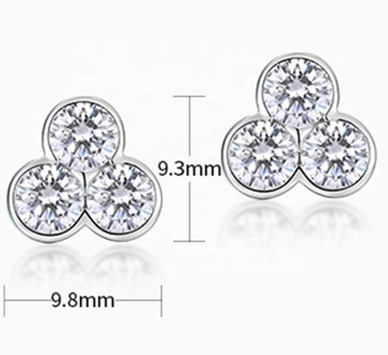 S925 Orecchini in argento di tre pietre con rivestimento in rodio per donne e ragazze Gioielli pregiati