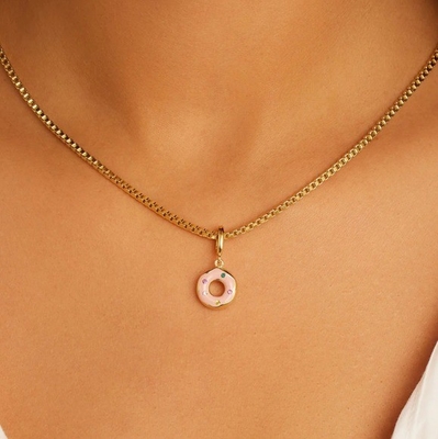 Collare colorato piccolo rosso con ciambella incantevole in argento 925 sterling