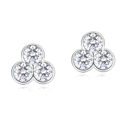 S925 Orecchini in argento di tre pietre con rivestimento in rodio per donne e ragazze Gioielli pregiati