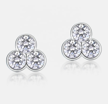 S925 Orecchini in argento di tre pietre con rivestimento in rodio per donne e ragazze Gioielli pregiati