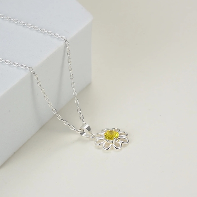 925 Sterling Silver Pendente di girasole con gioielleria a catena Disegno giallo zircone cubico