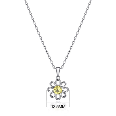 925 Sterling Silver Pendente di girasole con gioielleria a catena Disegno giallo zircone cubico
