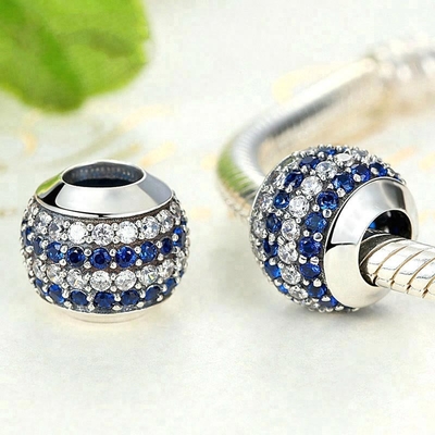 Moda Bianco e Blu CZ 925 Argento Sterling Gioielleria