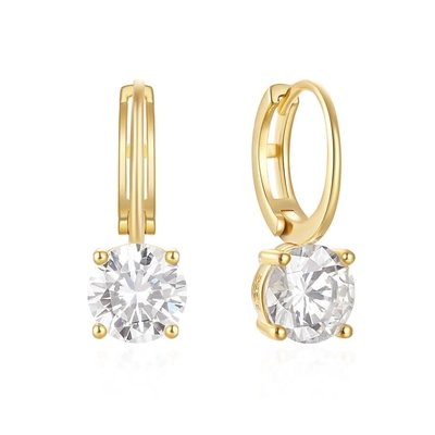 925 Sterling Silver Arrivati 18K Gold Plated Solitaire Bianco Cubico Zircon Huggies Orecchini
