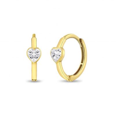 925 Sterling Silver 14k Gold Plated Sparkling Heart Girls Hoop Earrings Perfetti per l'uso quotidiano