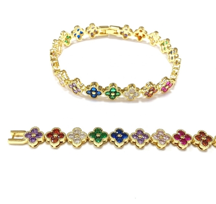 Perla d'acqua dolce CZ Pietre Braccialetti da tennis Placcati Gioielli personalizzati Arcobaleno Oro Rame Rame per donne