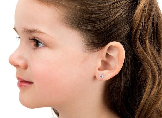 Orecchini a lobo a forma di cuore in argento sterling 925 con zirconi rosa e bianchi e pavé, gioielli raffinati per bambini