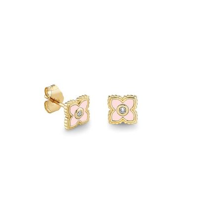 Orecchini a lobo a fiore mini in smalto turchese placcati oro 18K su argento sterling 925