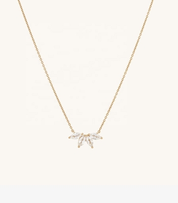 Collare placcato in argento 925 14K 18" di Topazio Marquise e diamanti bianchi CZ