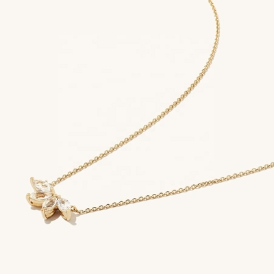 Collare placcato in argento 925 14K 18" di Topazio Marquise e diamanti bianchi CZ
