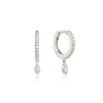 Orecchini a cerchio pendenti con zirconi taglio marquise in argento sterling 925 per fidanzamento, con diametro del cerchio di 12 mm e spessore di 2 mm