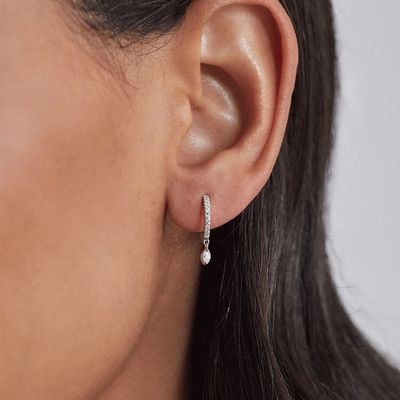 Orecchini a cerchio pendenti con zirconi taglio marquise in argento sterling 925 per fidanzamento, con diametro del cerchio di 12 mm e spessore di 2 mm