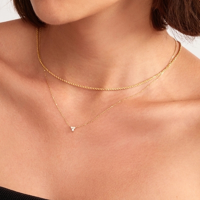 18K Gold Zircon Pendant Silver Chain Trio Diamante Cubico Zircon Collare