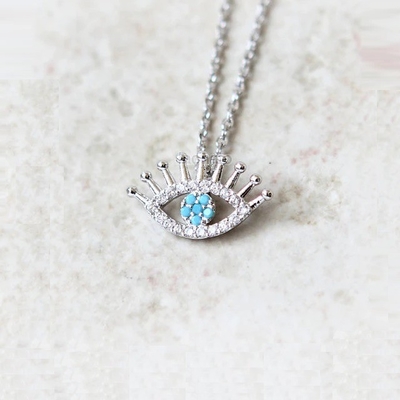 925 Sterling Silver Micro Pave Clear CZ e Turchese Evils Occhi Pendente Colletto Colletti