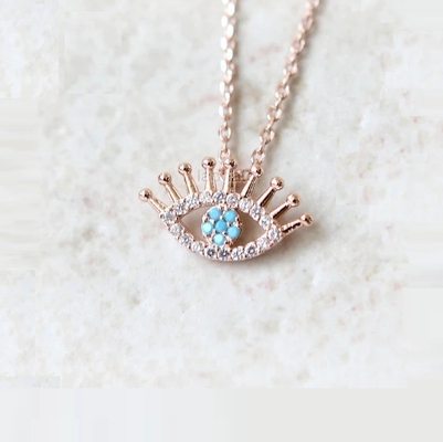 925 Sterling Silver Micro Pave Clear CZ e Turchese Evils Occhi Pendente Colletto Colletti