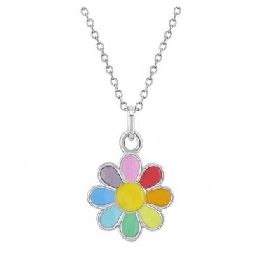925 Sterling Silver Rainbow Enamel Daisy Pendant Necklaces per bambini e bambine