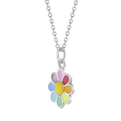 925 Sterling Silver Rainbow Enamel Daisy Pendant Necklaces per bambini e bambine