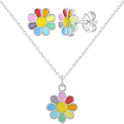 925 Sterling Silver Rainbow Enamel Daisy Pendant Necklaces per bambini e bambine