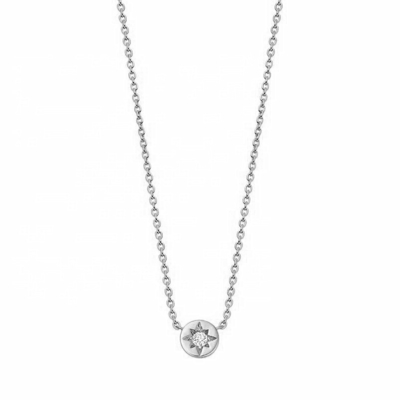 Collare in oro 925 Sterling Silver Starburst Diamond Disc Pendentive per uso quotidiano