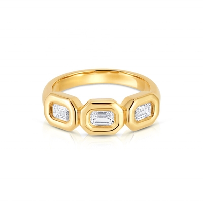 Anello triplo di smeraldo d'argento fatto a mano con pietra di zircone AAA e cornice in oro 14K