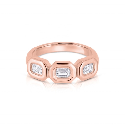 Anello triplo di smeraldo d'argento fatto a mano con pietra di zircone AAA e cornice in oro 14K