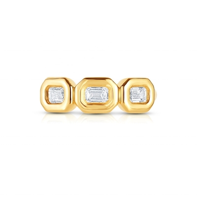 Anello triplo di smeraldo d'argento fatto a mano con pietra di zircone AAA e cornice in oro 14K