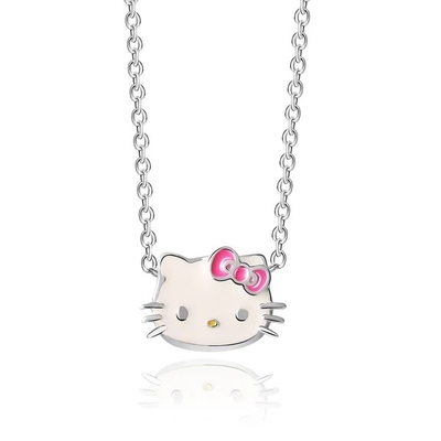 Emanuele bianco rosa Hello Kitty Pendente in argento sterling Rivestimento in rodio