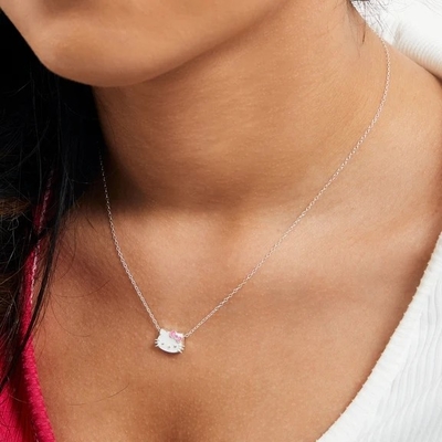 Emanuele bianco rosa Hello Kitty Pendente in argento sterling Rivestimento in rodio