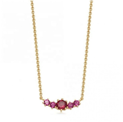 Collare di pietre preziose di rubino placcato in oro 925 Sterling Silver con catena di cavi