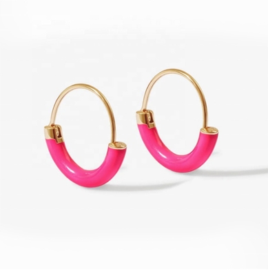 Orecchini in argento sterling 925 18 mm Dia Hoops con smalto rosa caldo e rivestimento in oro 18K