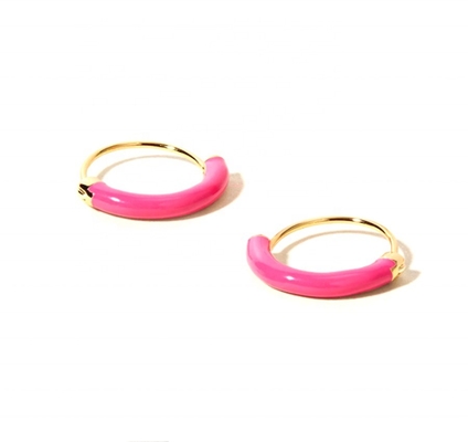 Orecchini in argento sterling 925 18 mm Dia Hoops con smalto rosa caldo e rivestimento in oro 18K