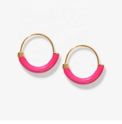 Orecchini in argento sterling 925 18 mm Dia Hoops con smalto rosa caldo e rivestimento in oro 18K