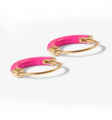 Orecchini in argento sterling 925 18 mm Dia Hoops con smalto rosa caldo e rivestimento in oro 18K