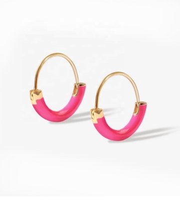 Orecchini in argento sterling 925 18 mm Dia Hoops con smalto rosa caldo e rivestimento in oro 18K