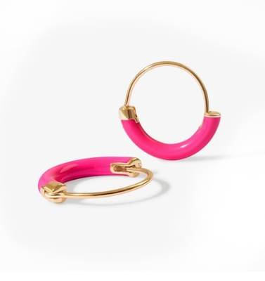Orecchini in argento sterling 925 18 mm Dia Hoops con smalto rosa caldo e rivestimento in oro 18K
