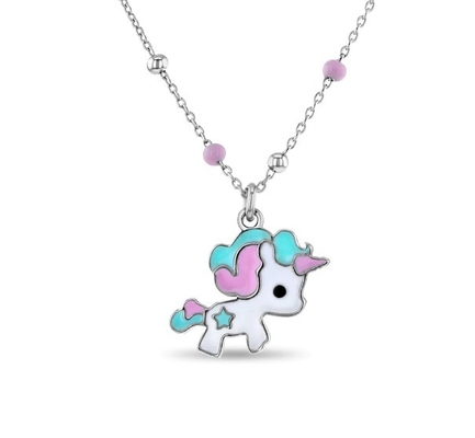 Collare per bambini in smalto unicorno colletto 925 Sterling Silver Bianco Dorato