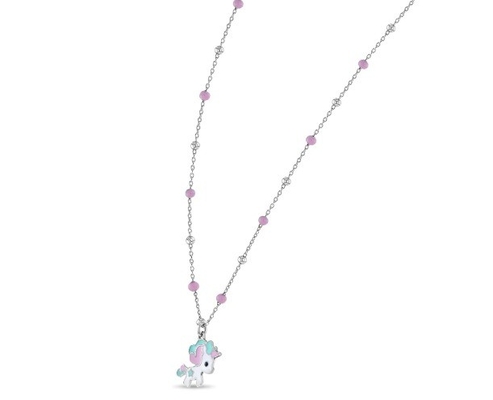 Collare per bambini in smalto unicorno colletto 925 Sterling Silver Bianco Dorato