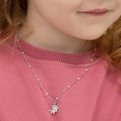 Collare per bambini in smalto unicorno colletto 925 Sterling Silver Bianco Dorato