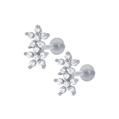 Classico stile doppi fiori spalla schiena piatta spalla 925 orecchini in argento sterling per ragazze