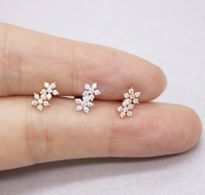 Classico stile doppi fiori spalla schiena piatta spalla 925 orecchini in argento sterling per ragazze