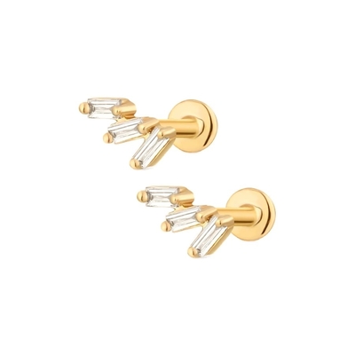 Triplici orecchini di zircone bianco cubo a filo a schiena piatta 925 Sterling Silver Express Shipping