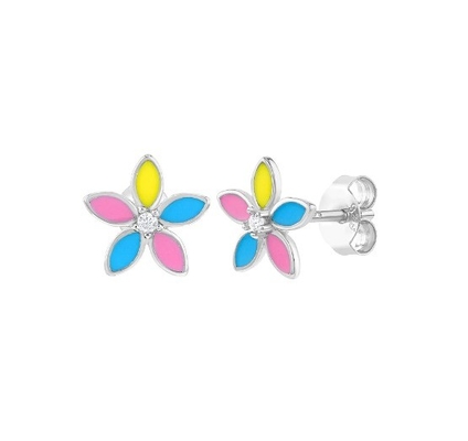 Orecchini da fiore in smalto giallo multicolore 925 Sterling Silver Flower Stud