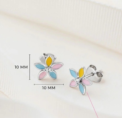 Orecchini da fiore in smalto giallo multicolore 925 Sterling Silver Flower Stud